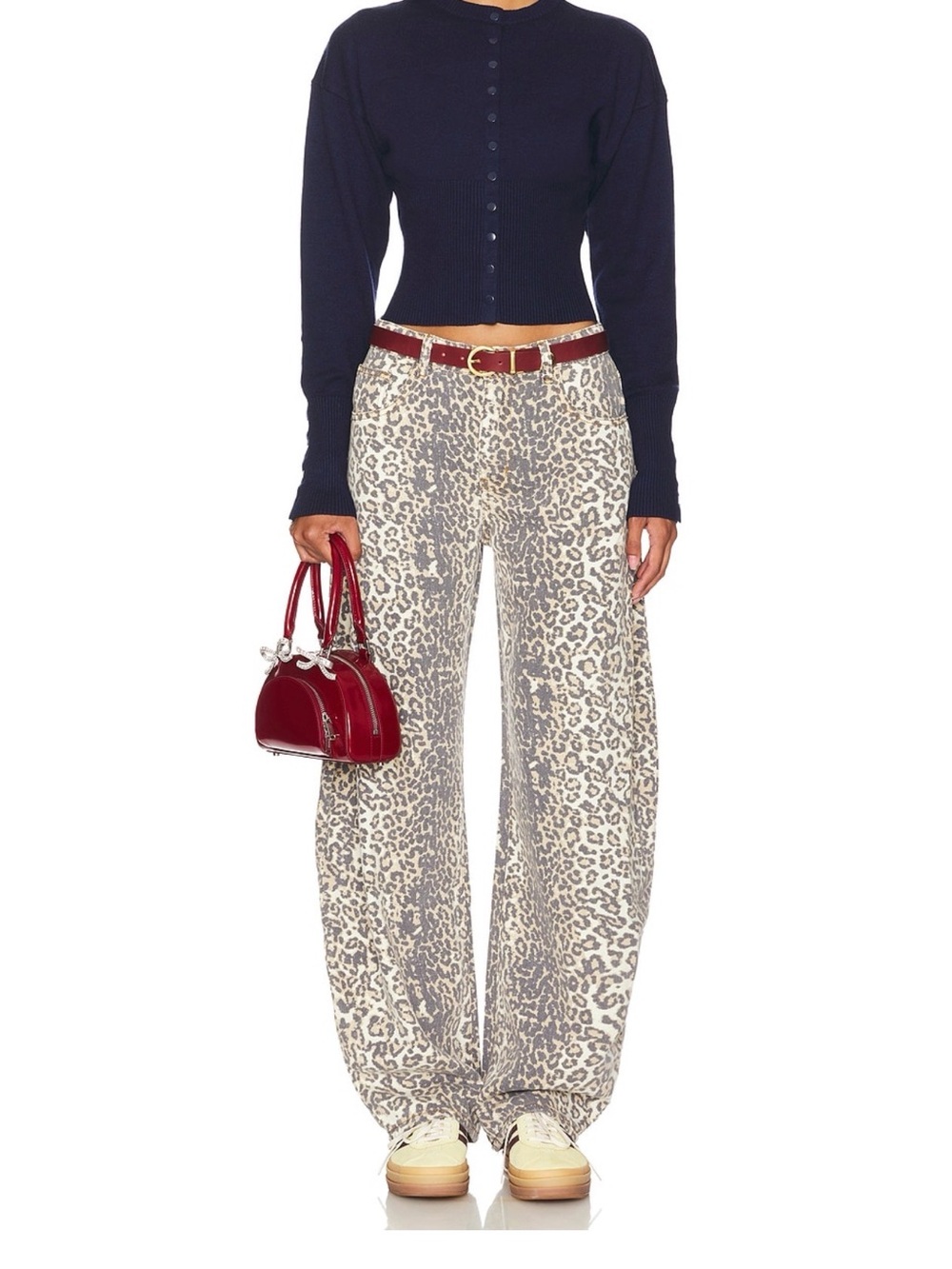 Lioness Leopard Print Wide-Leg Pants - Cream size small